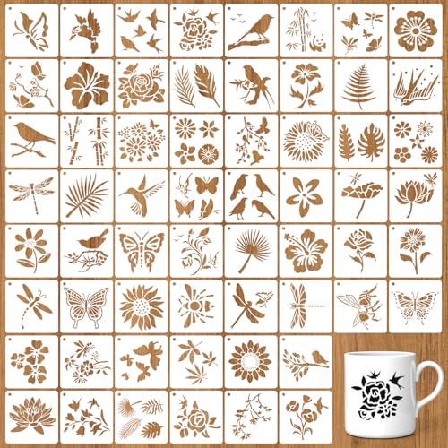 Schablonen Zum Malen Natur 60 Stück Kleine Schablonen Zum Malen Blumen, Zeichenschablonen, Wiederverwendbare Schablonen Zum Malen, Malschablonen Blätter, Painting Stencil Flower, Diy Schablonen von Tolenre
