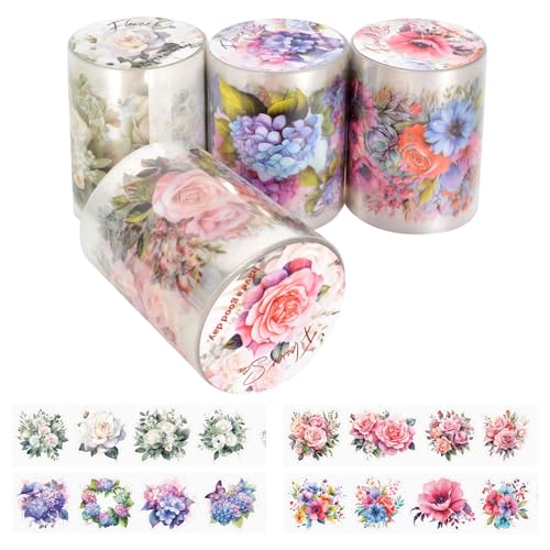 Washi Tape Set 4 Rolls Blumen PET Wide Washi Tapes Retro Pflanzen Washi Klebeband Transparent Sticker Floral Washi Tape Sticker für Bullet Journal Scrapbook Zubehör Washi Tape Set 4 Rolls Blumen PET Wide Washi Tapes Retro Pflanzen Washi Klebeband Transparent Sticker Floral Washi Tape Sticker für Bullet Journal Scrapbook Zubehör von Tolenre