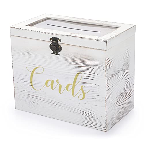 Tolida Holz Hochzeit Kartenbox mit Schloss, Rustikale Grußkartenhalter Box für Hochzeitsempfang, Hochzeitserinnerungsbox, Empfangstisch Kartenbox für Geburtstag Weihnachten Party, Weiß von Tolida
