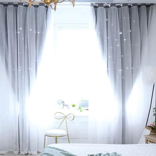 Tolldek 2er Fenstervorhänge Schlafzimmer, Blickdicht Vorhang Teenager Stern, Polyester Ösen Ösenvorhänge Blickdicht Gardinen Schals für Wohnzimmer, B 96 x H 214cm, Grau Tolldek 2er Fenstervorhänge Schlafzimmer, Blickdicht Vorhang Teenager Stern, Polyester Ösen Ösenvorhänge Blickdicht Gardinen Schals für Wohnzimmer, B 96 x H 214cm, Grau von Tolldek