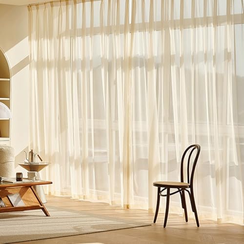 Tolldek 2er Halbtransparent Voile Gardine, Halbtransparent Vorhang Voile Einfarbig, Polyester Ösen Vorhänge Fenstergardinen Modern für Wohnzimmer, B 107 x H 214cm, Gold Tolldek 2er Halbtransparent Voile Gardine, Halbtransparent Vorhang Voile Einfarbig, Polyester Ösen Vorhänge Fenstergardinen Modern für Wohnzimmer, B 107 x H 214cm, Gold von Tolldek