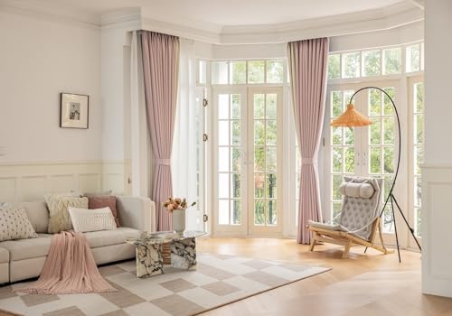 Tolldek 2er Pack Gardine Blickdicht Fenster, Vorhang Patchwork Zweifarbig, Chenille Ösen Gardinen für Deko Wohnzimmer Schlafzimmer, B 132 x H 214cm, Rose Milchweiß Tolldek 2er Pack Gardine Blickdicht Fenster, Vorhang Patchwork Zweifarbig, Chenille Ösen Gardinen für Deko Wohnzimmer Schlafzimmer, B 132 x H 214cm, Rose Milchweiß von Tolldek