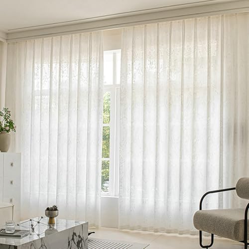 Tolldek 2er Pack Halbtransparent Voile Vorhang, Transparente Vorhang Blumen, Polyester Ösen Vorhänge Fenstergardinen Modern für Wohnzimmer, B 137 x H 274cm, Weiß Tolldek 2er Pack Halbtransparent Voile Vorhang, Transparente Vorhang Blumen, Polyester Ösen Vorhänge Fenstergardinen Modern für Wohnzimmer, B 137 x H 274cm, Weiß von Tolldek
