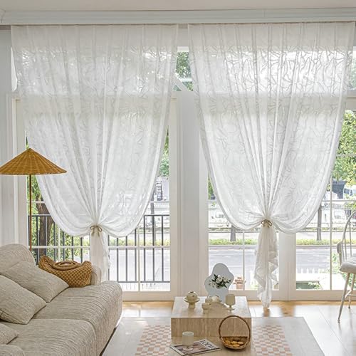 Tolldek 2er Pack Halbtransparent Voile Vorhang, Voile Vorhangschals Blätter, Polyester Ösen Vorhänge Fenstergardinen Modern für Wohnzimmer, B 107 x H 115cm, Weiß Tolldek 2er Pack Halbtransparent Voile Vorhang, Voile Vorhangschals Blätter, Polyester Ösen Vorhänge Fenstergardinen Modern für Wohnzimmer, B 107 x H 115cm, Weiß von Tolldek