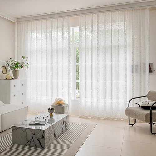 Tolldek 2er Set Halbtransparent Gardinen Voile, Vorhang Voile Spitze, Polyester Ösen Vorhänge für Deko Wohnzimmer Schlafzimmer, B 102 x H 138cm, Weiß Tolldek 2er Set Halbtransparent Gardinen Voile, Vorhang Voile Spitze, Polyester Ösen Vorhänge für Deko Wohnzimmer Schlafzimmer, B 102 x H 138cm, Weiß von Tolldek