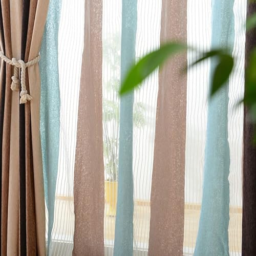 Tolldek 2er Set Halbtransparent Vorhang Voile, Vorhang Voile Patchwork, Polyester Ösen Vorhänge Fenstergardinen Modern für Wohnzimmer, B 107 x H 138cm, Blau Kaffee Tolldek 2er Set Halbtransparent Vorhang Voile, Vorhang Voile Patchwork, Polyester Ösen Vorhänge Fenstergardinen Modern für Wohnzimmer, B 107 x H 138cm, Blau Kaffee von Tolldek