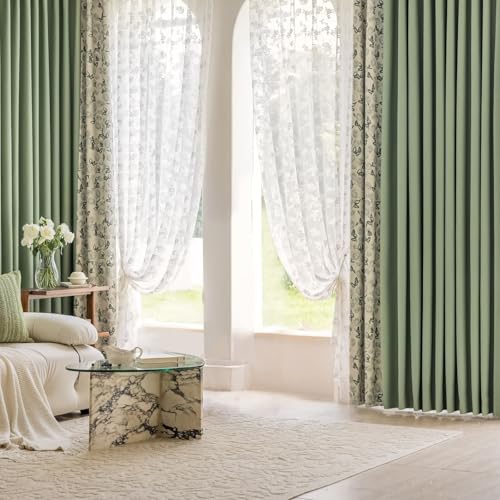 Tolldek 2er Set Vorhang Motiv Blickdicht, Vorhang Fenster Patchwork Blumen, Chenille Ösen Gardine Blickdicht Fenster Fenstergardinen Modern für Wohnzimmer, B 86 x H 115cm, Grün Tolldek 2er Set Vorhang Motiv Blickdicht, Vorhang Fenster Patchwork Blumen, Chenille Ösen Gardine Blickdicht Fenster Fenstergardinen Modern für Wohnzimmer, B 86 x H 115cm, Grün von Tolldek