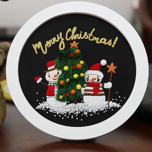 Frohe Weihnachten Schneemann Snata Bell Sticksets für Anfänger mit weihnachtlichem Schneeflockenmuster, einfaches Basteln, Stanznadel, Anfänger, Kreuzstich-Set, DIY-Nadelspitzen-Sets (ohne Reifen) von Tolovis