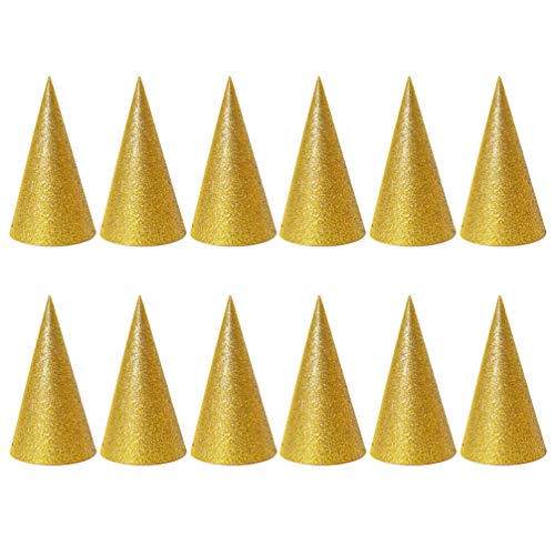 Tomaibaby 12 Stück Glitzerkegel Partyhüte Kinder Erwachsene Alles Gute zum Geburtstag Papier Partyhüte (Golden) von Tomaibaby