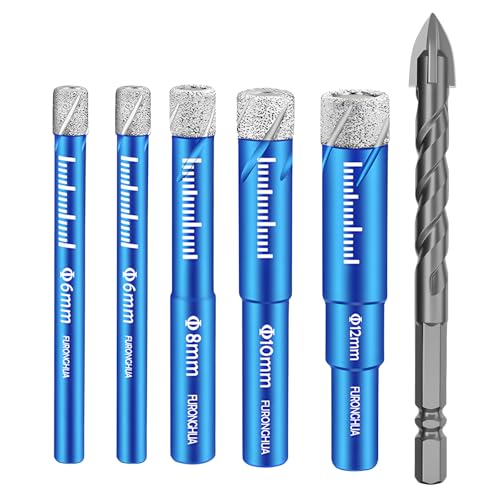 Lochsäge Set, 5tlg Diamantbohrer Set Fliesenbohrer - 6, 6, 8, 10, 12 Mm Feinsteinzeug Bohrer Fliesen Diamant, für Keramik, Granit, Glas, Porzellan, Fliesen, Harte Fliesen Lochsäge Set, 5tlg Diamantbohrer Set Fliesenbohrer - 6, 6, 8, 10, 12 Mm Feinsteinzeug Bohrer Fliesen Diamant, für Keramik, Granit, Glas, Porzellan, Fliesen, Harte Fliesen von Tomalithic