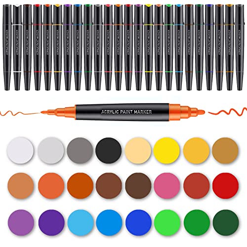 Tomaxis Acrylmalstifte Dual Tip Paint Pens Art Marker Stift für Glas Stoff Keramik Leinwand Stein Holz Malerei Fotoalbum DIY Handwerk Wasserdicht Malwerkzeuge von Tomaxis