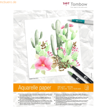 Tombow Aquarellblock 24x32cm 300g/qm cremeweiß satiniert VE=15 Blatt Tombow Aquarellblock 24x32cm 300g/qm cremeweiß satiniert VE=15 Blatt von Tombow