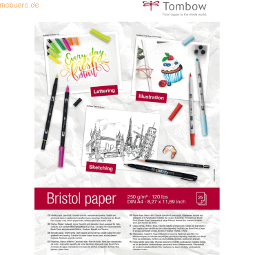 Tombow Zeichenblock Bristol A4 250 g/qm hellweiß glatte Oberfläche VE= von Tombow
