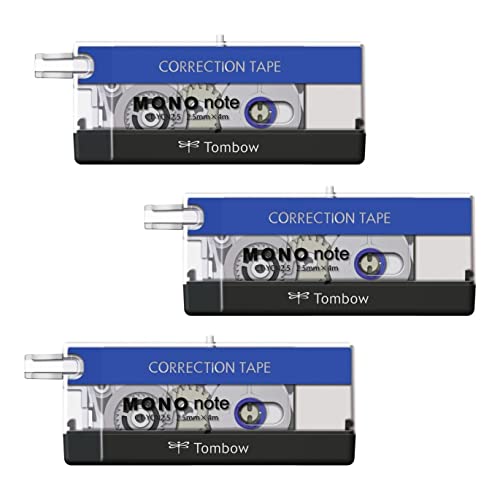 TOMBOW Korrekturroller, Mono-Note, blau/transparent/schwarz, 2,5 mm x 4 m, 3 Stück von Tombow