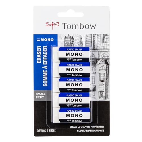 Tombow 57321 MONO Radiergummi, weiß, klein, 5er Pack entfernt saubere Flecken ohne Beschädigung des Papiers von Tombow