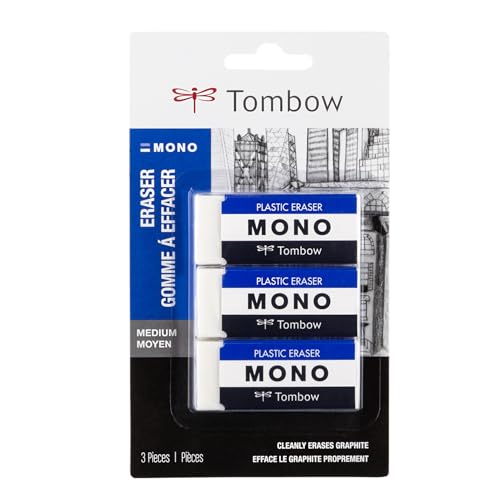 Tombow 57324 MONO Radiergummi, weiß, mittel, 3er Pack entfernt saubere Flecken ohne Beschädigung des Papiers von Tombow
