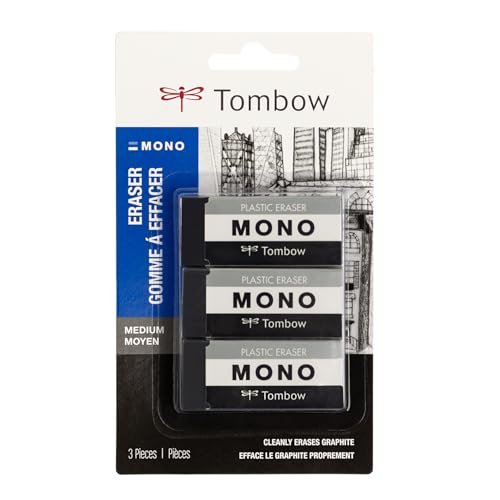 Tombow 57330 MONO schwarzer Radiergummi, Medium, 3 Stück. Entfernt Flecken sauber ohne das Papier zu beschädigen. von Tombow