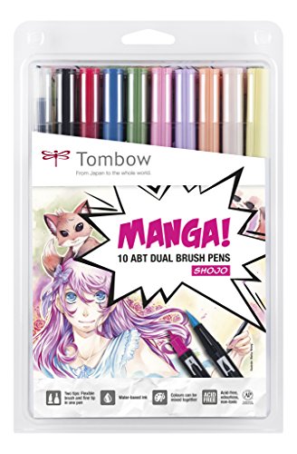 Tombow ABT-10C-MANGA2 Fasermaler, Dual Brush Pen mit zwei Spitzen, 10-er Manga Set Shojo von Tombow