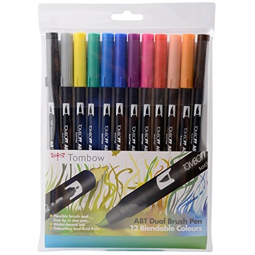 Tombow ABT-12C-1 Fasermaler Dual Brush Pen mit zwei Spitzen, 12-er Set, primärfarben von Tombow