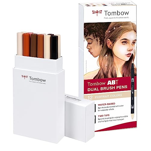 Tombow ABT Dual Brush Pen, Portrait Colors, Stift mit zwei Spitzen, perfekt fürs Hand Lettering, Bullet Journal, wasservermalbar, ABT-12P-4, 12er Set von Tombow