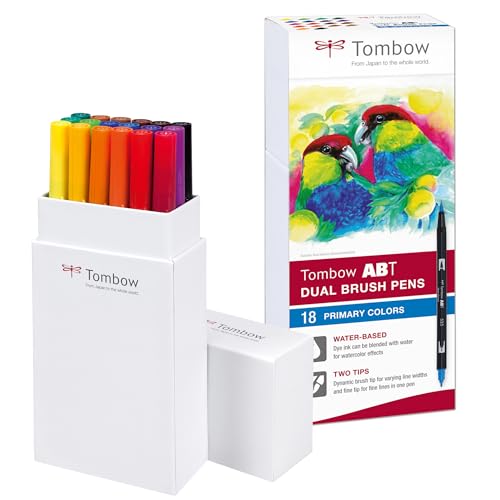 Tombow ABT-18P-1 Fasermaler Dual Brush Pen mit zwei Spitzen 18er Set, primärfarben Tombow ABT-18P-1 Fasermaler Dual Brush Pen mit zwei Spitzen 18er Set, primärfarben von Tombow