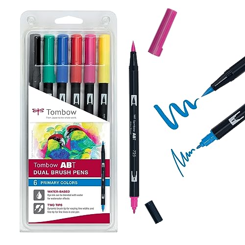 Tombow ABT-6P-1 Fasermaler Dual Brush Pen mit Zwei Spitzen 6er Set, primärfarben, bunt von Tombow