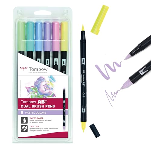 Tombow ABT-6P-2 Fasermaler Dual Brush Pen mit zwei Spitzen 6er Set, pastellfarben, bunt, 1 Stück (1er Pack) von Tombow
