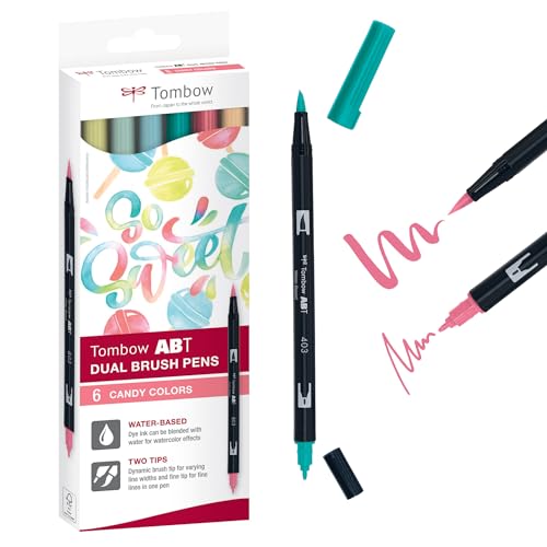 Tombow ABT Dual Brush Pen, Candy Colors, Stift mit zwei Spitzen, perfekt fürs Hand-Lettering und Bullet Journal, wasservermalbar, ABT-6C-4, 6er Set von Tombow