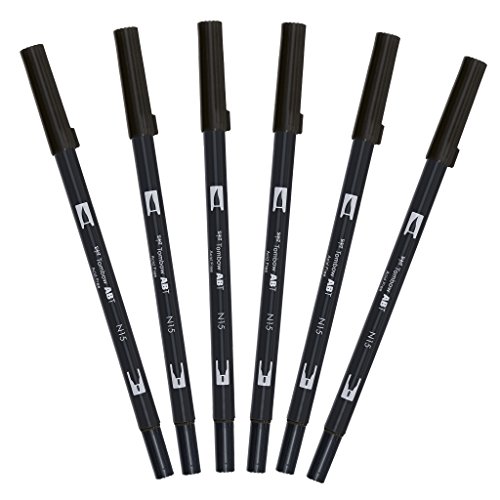 Tombow ABT-N15-6P Fasermaler Dual Brush Pen mit zwei Spitzen, [6 Stück] schwarz von Tombow