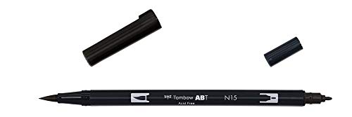 Tombow ABT Stift mit zwei Filzspitzen, Farbe N15, schwarz, Doppelpack von Tombow