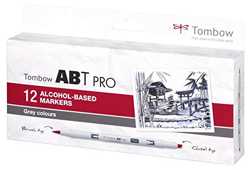 Tombow ABTP-12P-3 Alkoholbasierter Marker ABT PRO zwei Spitzen Gray Colors von Tombow