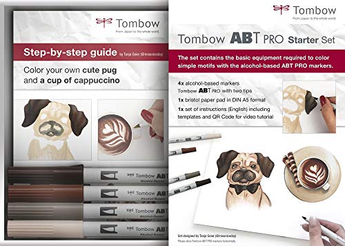 Tombow ABTP-4P-MARK, Starter Set mit 4 Alkoholbasierter Marker ABT PRO + Bristol Block DIN A5 von Tombow