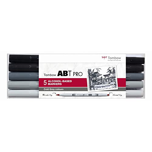 Tombow ABTP-5P-4 Alkoholbasierter Marker ABT PRO zwei Spitzen Cold Gray Colors, 1 Stück (1er Pack) von Tombow