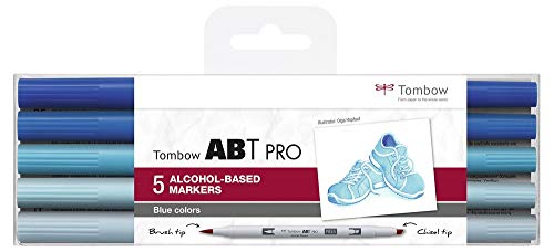 Tombow ABTP-5P-5, Alkoholbasierter Marker ABT PRO mit zwei Spitzen, Blue Colors, 1 Stück (1er Pack) von Tombow