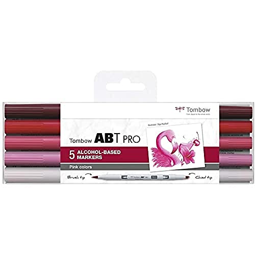 Tombow ABTP-5P-7, Alkoholbasierter Marker ABT PRO mit zwei Spitzen, Pink Colors, 1 Stück (1er Pack) von Tombow