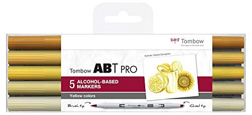 Tombow ABTP-5P-8, Alkoholbasierter Marker ABT PRO mit zwei Spitzen, Yellow Colors 1 Stück (1er Pack) von Tombow