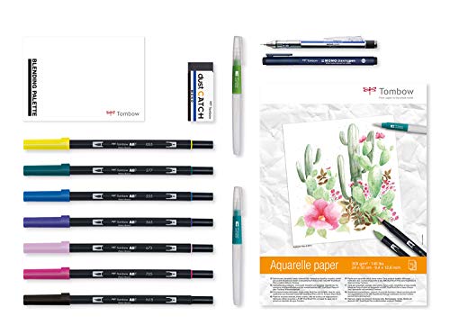 Tombow Aquarell-Set: Dualer Pinselstift mit Feiner Spitze und Breiter Pinselspitze, Fineliner, Wasserpinsel, Radiergummi, Zeichenblock, für Zeichnen und Malen Tombow Aquarell-Set: Dualer Pinselstift mit Feiner Spitze und Breiter Pinselspitze, Fineliner, Wasserpinsel, Radiergummi, Zeichenblock, für Zeichnen und Malen von Tombow