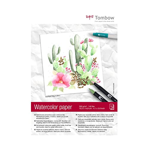 Tombow Aquarellblock DIN A6 (10,5 x 14,8 cm), 300 g/m², cremeweiß, satiniert PB-AQUA-COVER-6 von Tombow