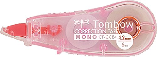 Tombow CT-CCE4-PK Mini-Korrekturroller, mittiges Abrollen, 4.2 mm x 6 m, geblistert, transparent pink von Tombow