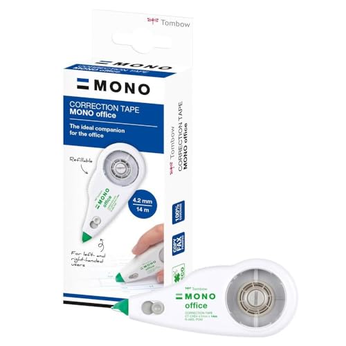 Tombow MONO Office Korrekturroller, nachfüllbar, 4,2 mm x 14 m, mittiges Abrollen für Links- & Rechtshänder, 100% recyceltes Gehäuse [CT-CXE4] von Tombow