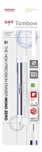 Tombow EHR-KUR Präzisionsradierer MONO zero und Nachfüllung runde Spitze, 2.3 mm Durchmesser, weiß/blau/schwarz von Tombow