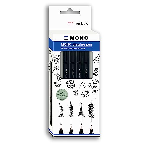 Tombow Fineliner MONO drawing pen, Fine Set, Pigmenttinte, Wasser- und Lichtresistent, zum Illustrieren und Zeichnen, Schwarz, 4er-Set, WS-EFL-H-F-4P Tombow Fineliner MONO drawing pen, Fine Set, Pigmenttinte, Wasser- und Lichtresistent, zum Illustrieren und Zeichnen, Schwarz, 4er-Set, WS-EFL-H-F-4P von Tombow