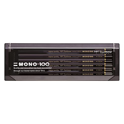 Tombow Bleistift MONO 100 5B, 12er-Set, hochwertige Graphitmine mit hoher Dichte, intensiver Kontrast, ideal zum Zeichnen und Schreiben [MONO-100-5B] von Tombow