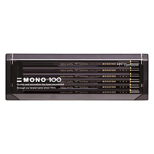 Tombow Bleistift MONO 100 B, 12er-Set, hochwertige Graphitmine mit hoher Dichte, intensiver Kontrast, ideal zum Zeichnen und Schreiben [MONO-100-B] von Tombow