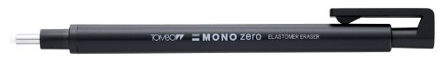 Tombow Mono zero Präzisionsradierer-Set, runde Spitze, mit 2 zusätzlichen Minen zum Nachfüllen, Schwarz von Tombow