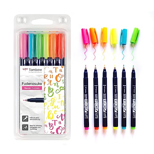 Tombow WS-BH-6P Brush Pen Fudenosuke Neon 6er-Set, harte Spitze, pink, yellow, green, orange, red, blue Tombow WS-BH-6P Brush Pen Fudenosuke Neon 6er-Set, harte Spitze, pink, yellow, green, orange, red, blue von Tombow