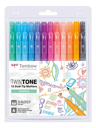 Tombow WS-PK-12P-2 Twintone Marker Set 12-Pack, Dual-Tip, Pastel, bunt von Tombow