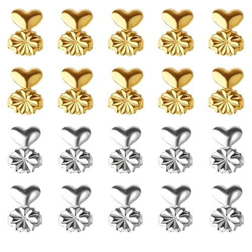 Tomedeks 10 Paar Ohrring Rücken, Ohrringheber Magische Einstellbare, Ohrring Lifter Ohrmuschelheber Hypoallergen, Earring Lifters Ohrringaufzüge Für Earring Backs, Ohrstecker Verschluss(Gold,Silber) von Tomedeks