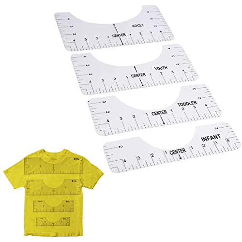 Tomedeks 4 Stücke T-Shirt Ausrichtungslineal, DIY T-Shirts Ausrichtlineale, Schablonen-Lineal, Vinyl-T-Lineal für T-Shirts mit Rundhalsausschnitt und Erwachsene, Jugend (transparent) von Tomedeks