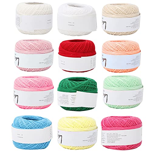 Garn für häkelnde, beliebte Lace Line Baumwolle mehrfarbige Mini farbenfrohe Stränge Sommerseide Leichte dünne Linie zum Stricken von Handwerks (A set of 12 colors) von Tomedny